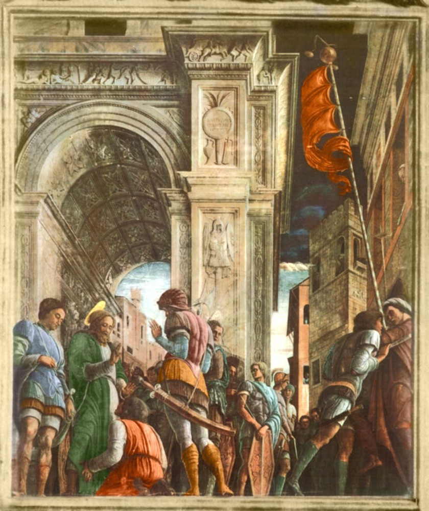 The procession of St. James to the penalty. The fresco of the chapel of Ovetari in the Church of the Eremitani in Padua