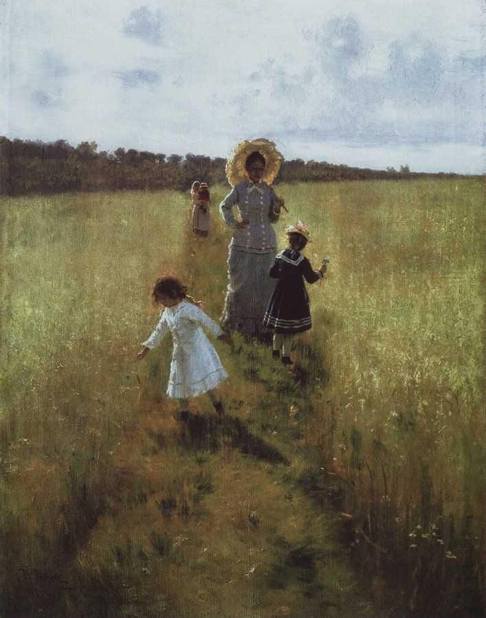 Ilya Efimovich Repin. On the border. V. A. Repina with children going on the boundary