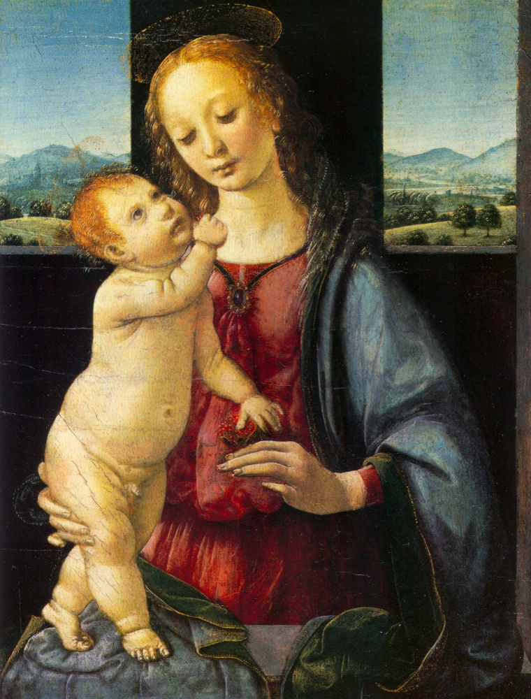 Leonardo da Vinci. Madonna Dreyfus (Madonna col Bambino e Melograno)