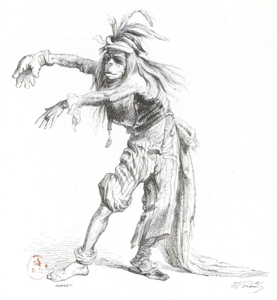 Jean Ignace Isidore Gérard Grandville. Grotesque carnival dance in rags. "Scenes of public and private life of animals"