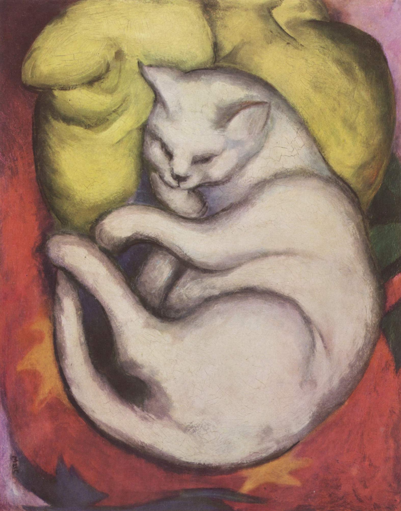 Franz Marc. Cat on a yellow pillow