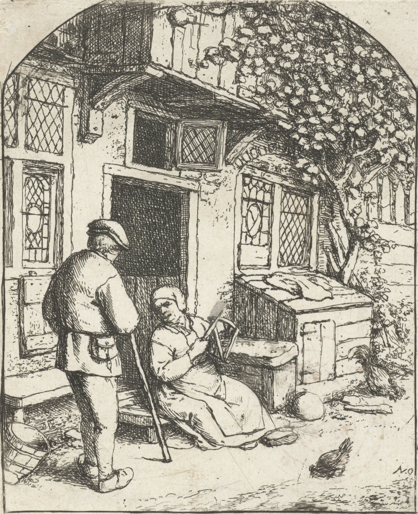 Адриан Янс ван Остаде. Старая дева на пороге своего дома беседует с мужчиной