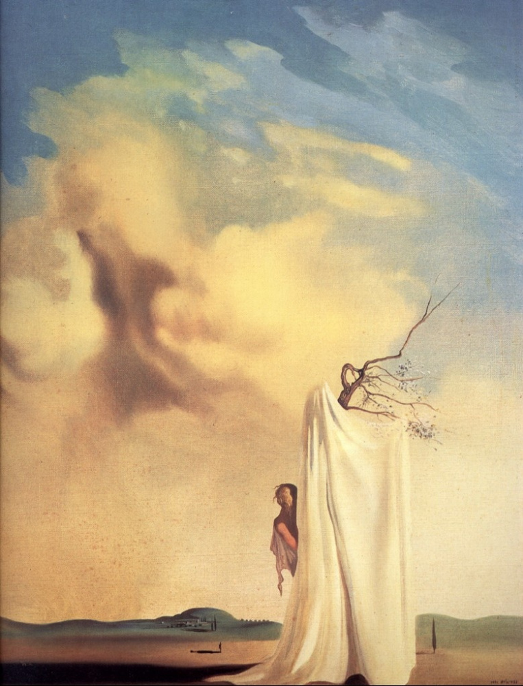 Salvador Dali. Figure and drapery in a landscape