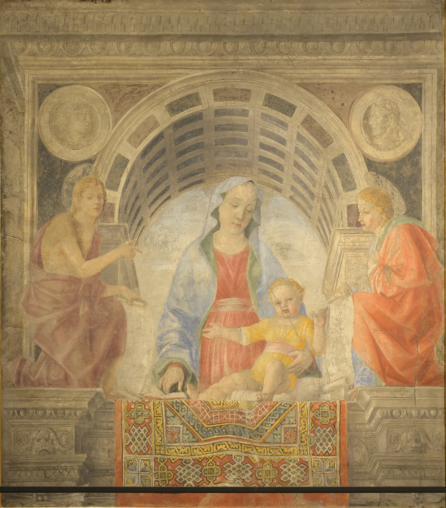Vincenzo Foppa. Vierge à l'Enfant, Saint Jean Baptiste et Jean le Théologien (Vierge à la moquette)
