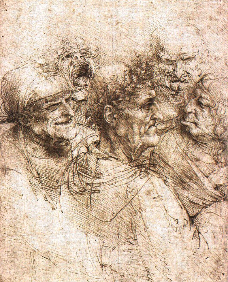 Leonardo da Vinci. Five grotesque heads