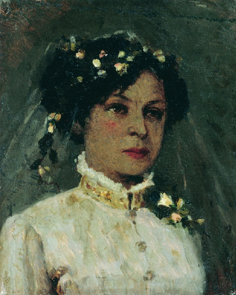 Mikhail Vasilyevich Nesterov. The artist's wife in a wedding dress. Née Maria Ivanovna Martynovskaya