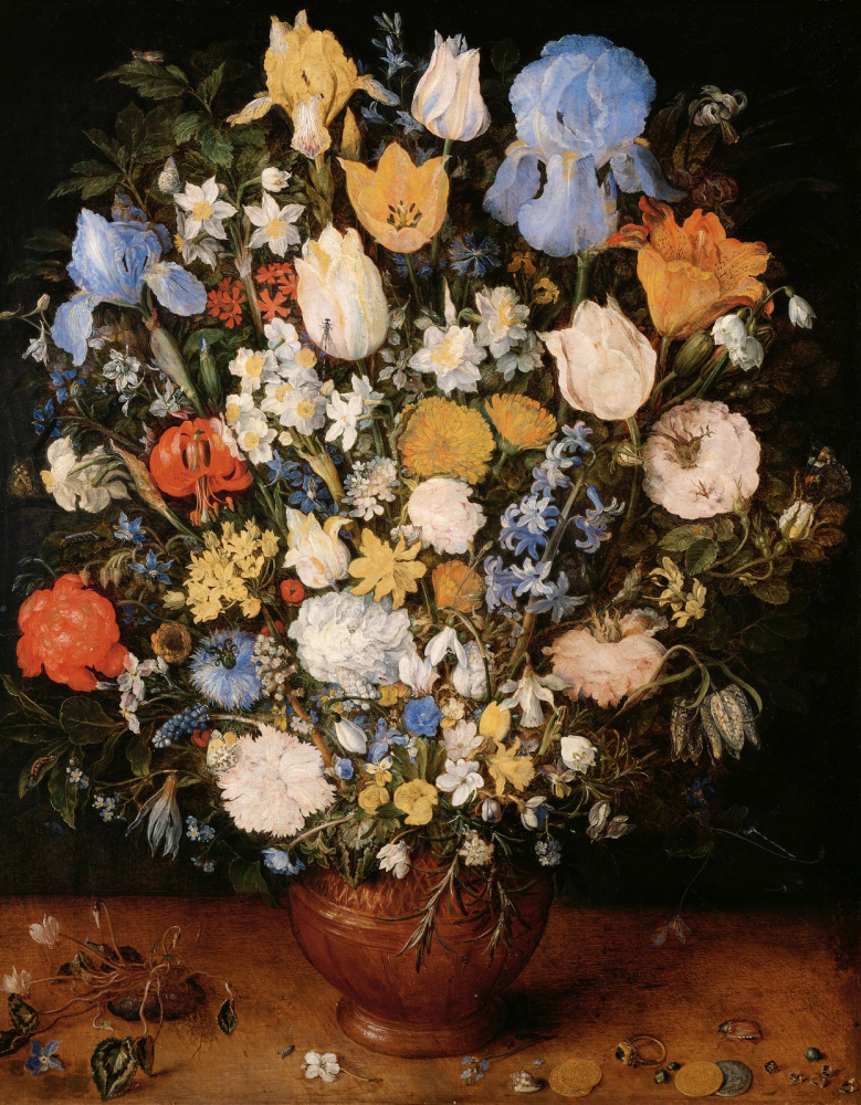 Jan Bruegel The Elder. Bouquet in a ceramic vase