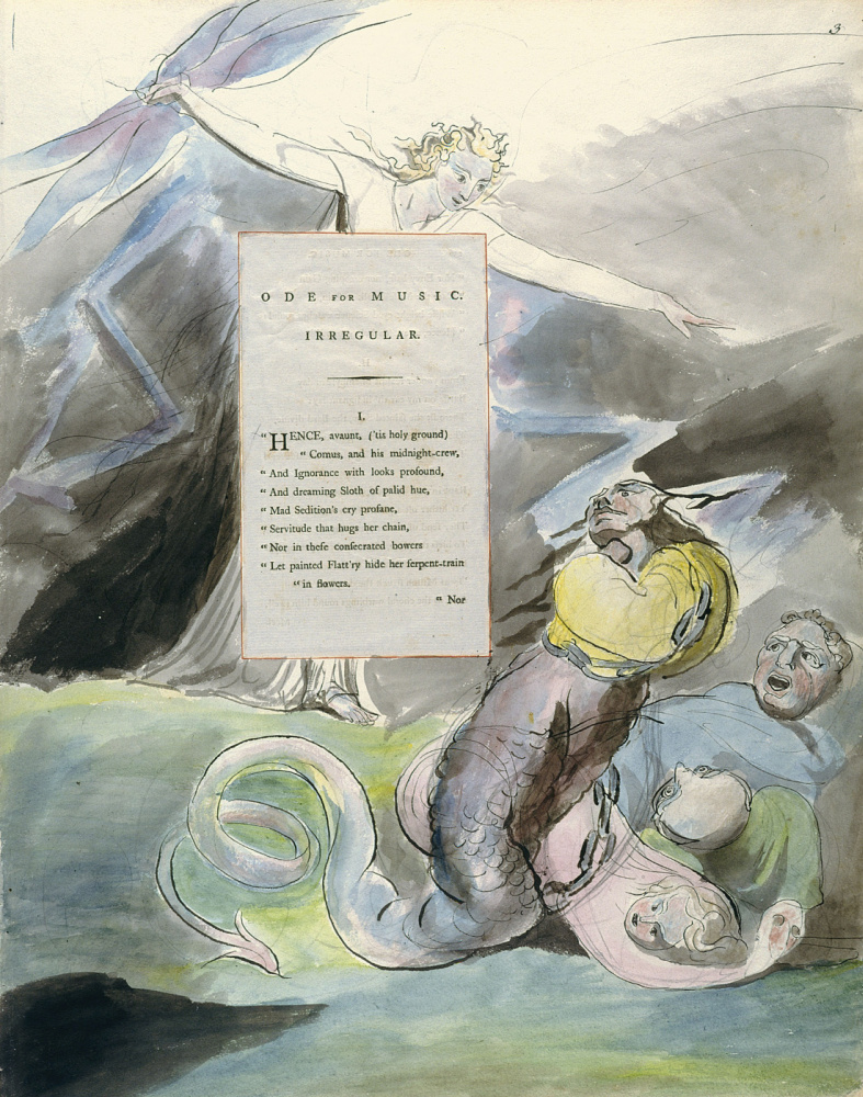 William Blake. Illustrations to the poems. Ode to music. Sheet 3. Beginning of the poem