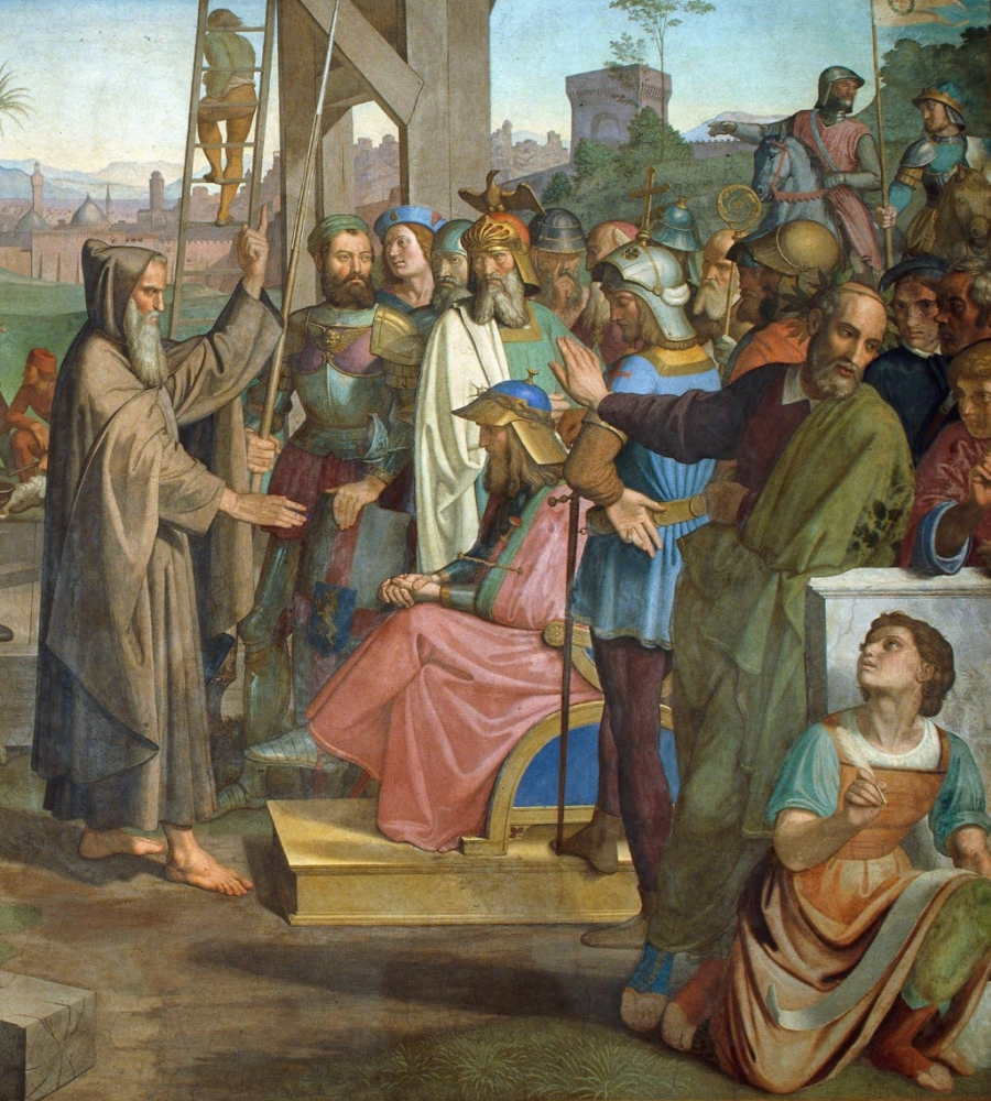 Johann Friedrich Overbeck. Frescoes of Villa Massimo, Tasso Hall - Peter Amiens appoints Godfrey of Bouillon as leader of the Christian army preparing to attack Jerusalem detail