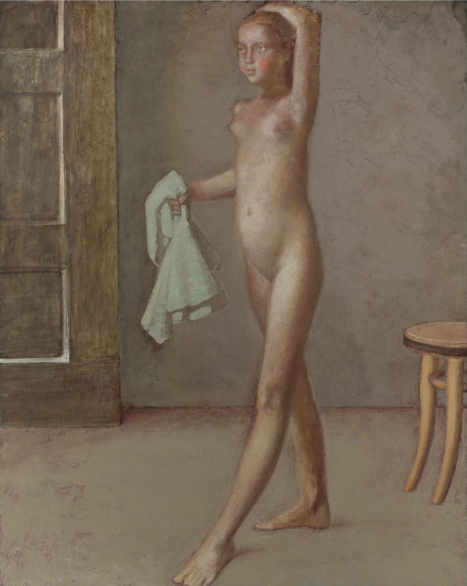 Balthus (Balthasar Klossovsky de Rola) Nude with a towel, 1982, 130×163 cm:  Description of the artwork | Arthive