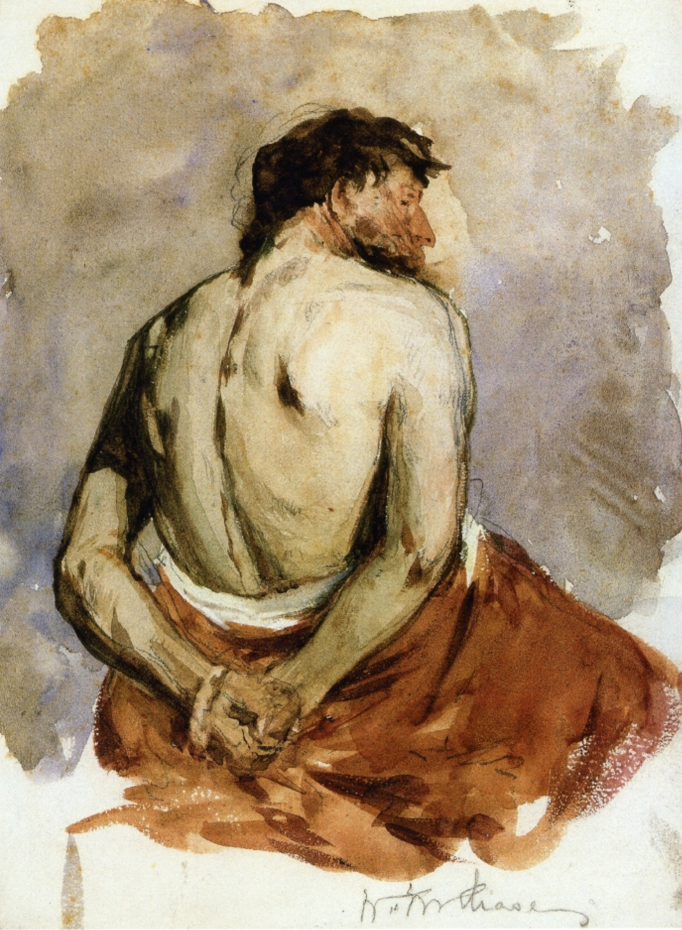 Sitting half-naked man from behind, 1885, 18×25 cm by William Merritt  Chase: History, Analysis & Facts | Arthive