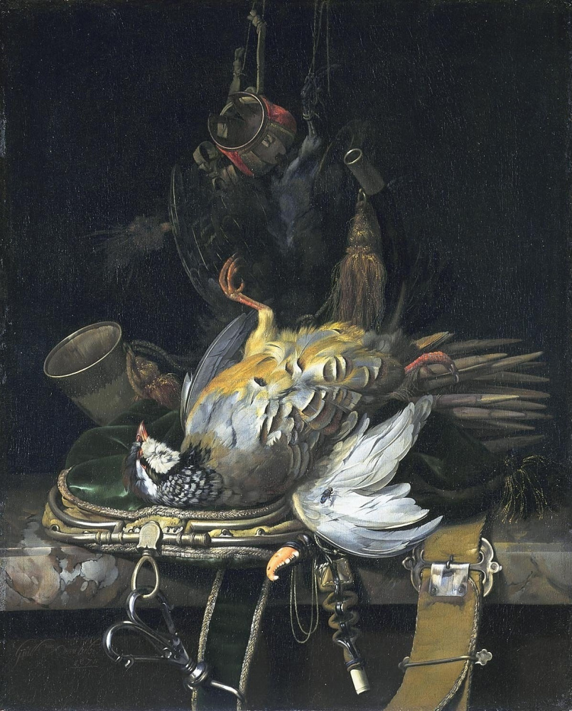 Willem van Aelst. Nature morte avec accessoires de chasse et de gibier