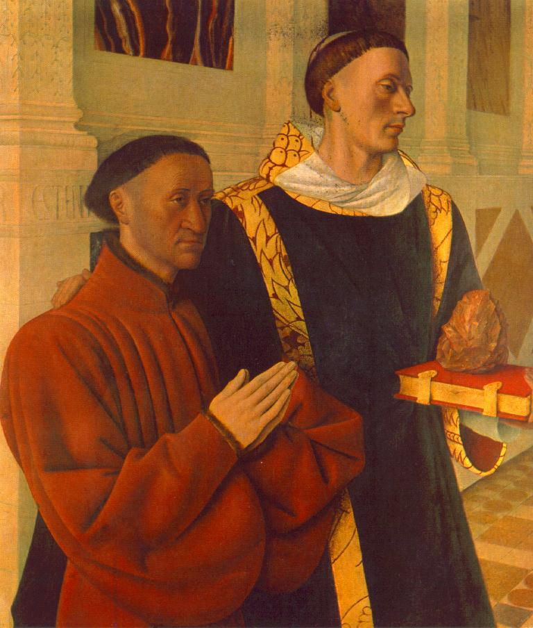 Jean Fouquet. Étienne Chevalier and his patron Saint Stephen