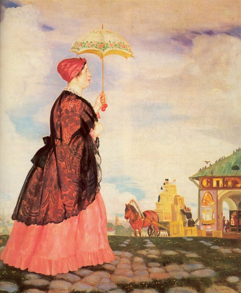 Boris Kustodiev. The merchant's wife with purchases. Fragment