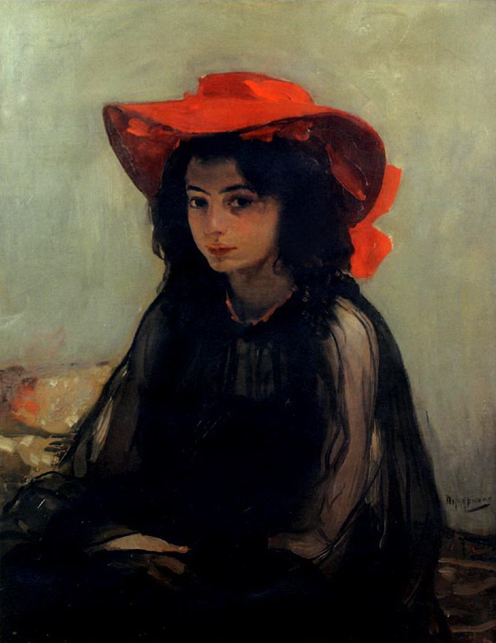 Alexander Murashko. Portrait d'une jeune fille au chapeau rouge