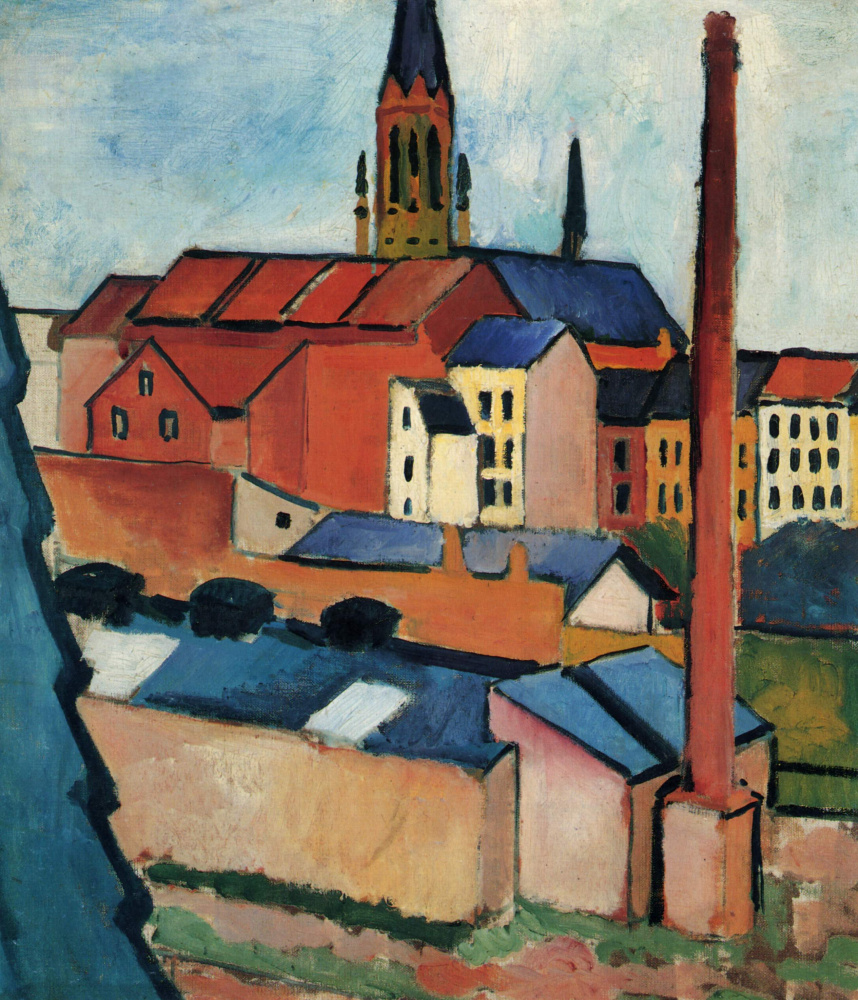 August Macke. St. Mary's Church with houses and chimney