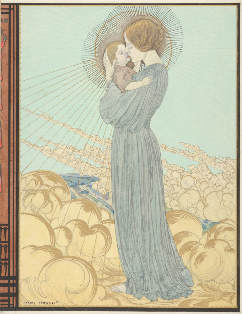 Carlos Schwabe. Cover design Madonna with child. 1895 Cabinet paint