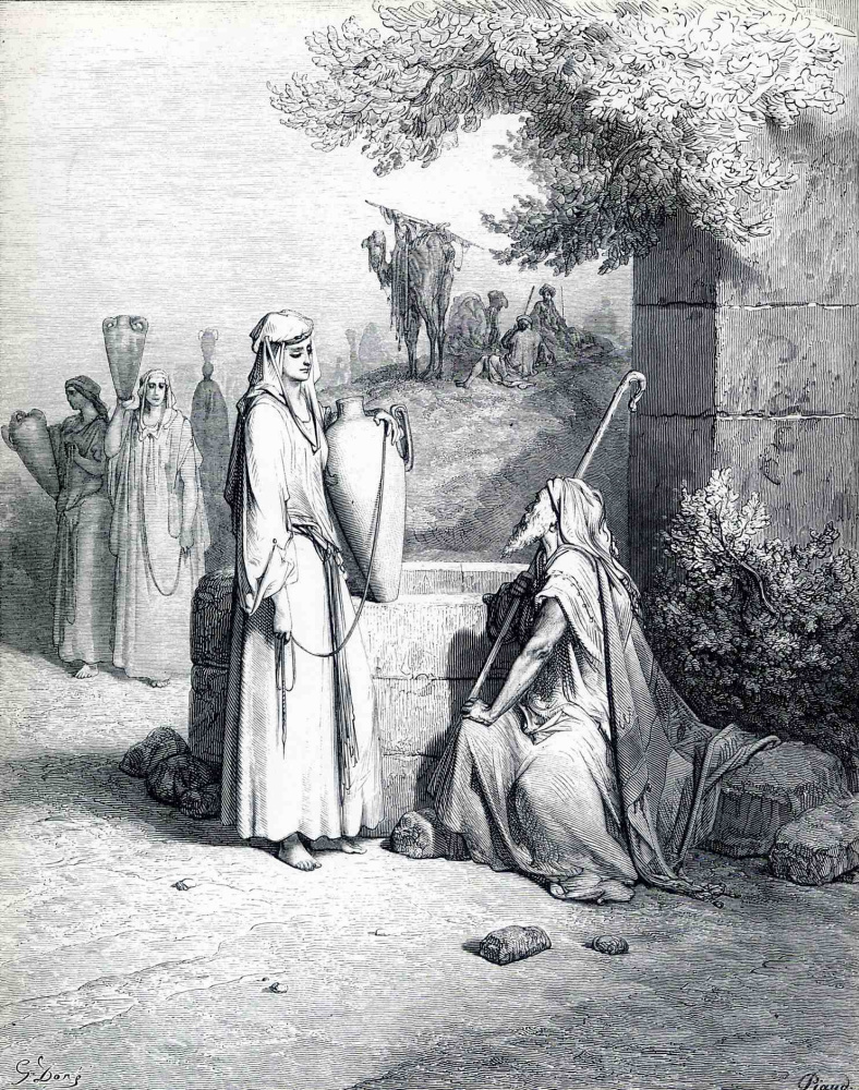 Paul Gustave Dore. Eliezer and Rebecca at the well