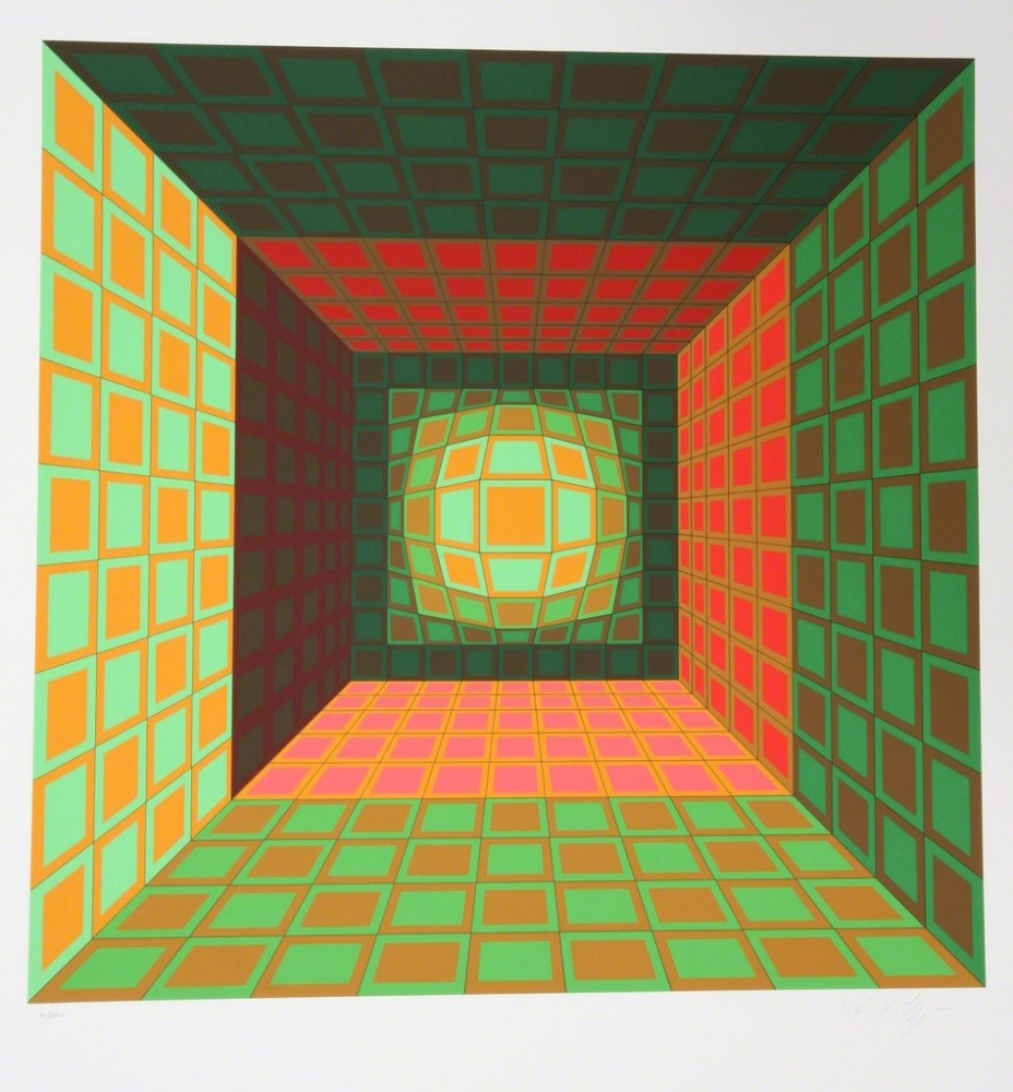 Victor Vasarely. Grüne und orange Zusammensetzung