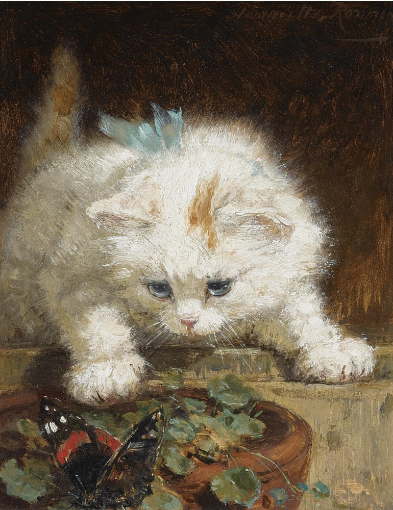 Henrietta Ronner Knip. Kitten watching a butterfly