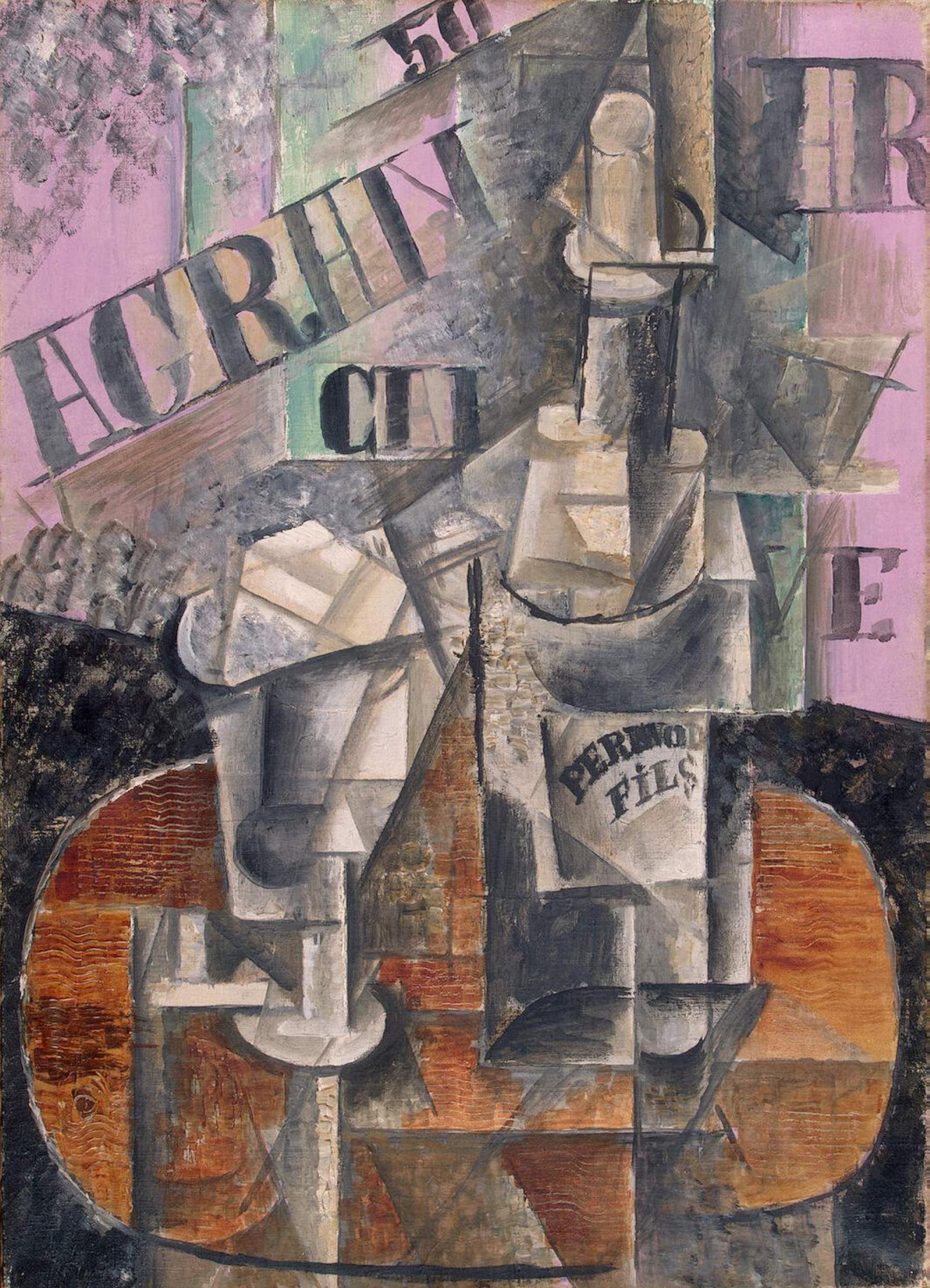 A table in a cafe (Bottle of Pernod), 1912, 33×46 cm by Pablo