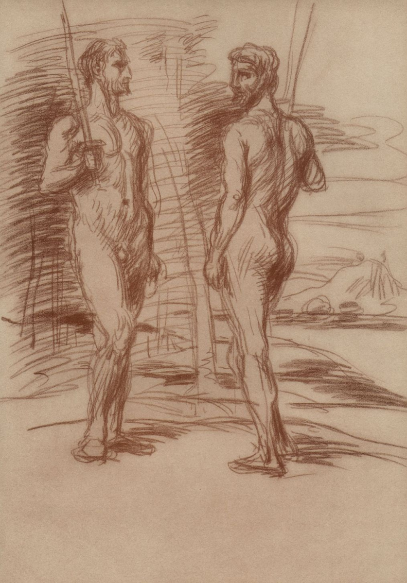 Hans von Mare. Sketches a Nude male with sword on shoulder