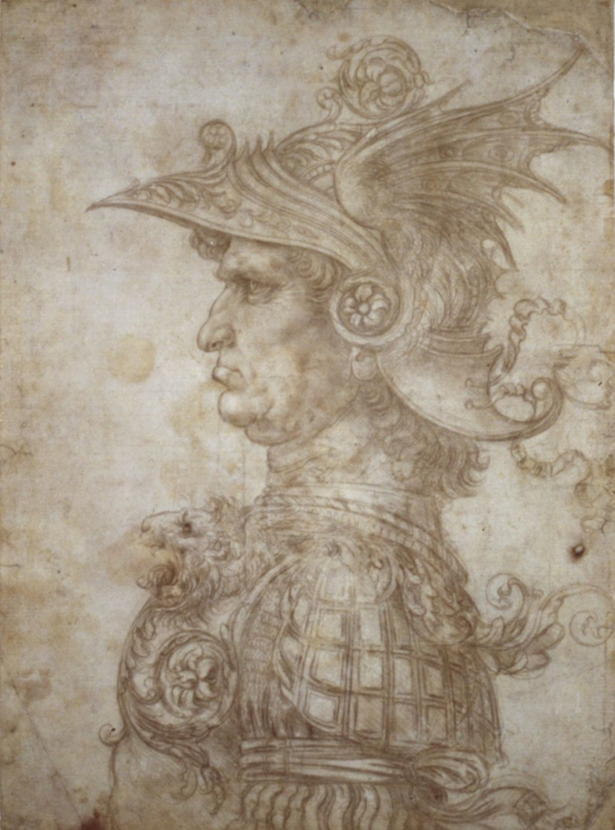Леонардо да Винчи. Профиль воина в шлеме
