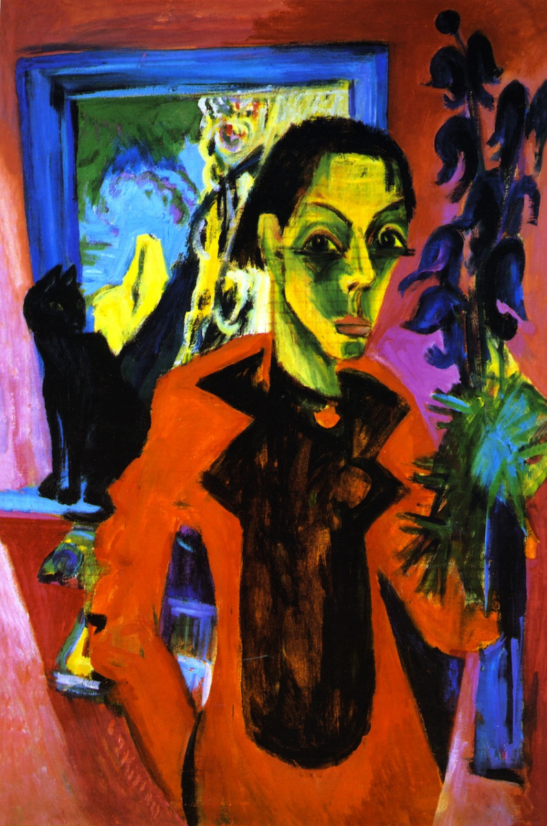 ernst ludwig kirchner. self portrait with cat