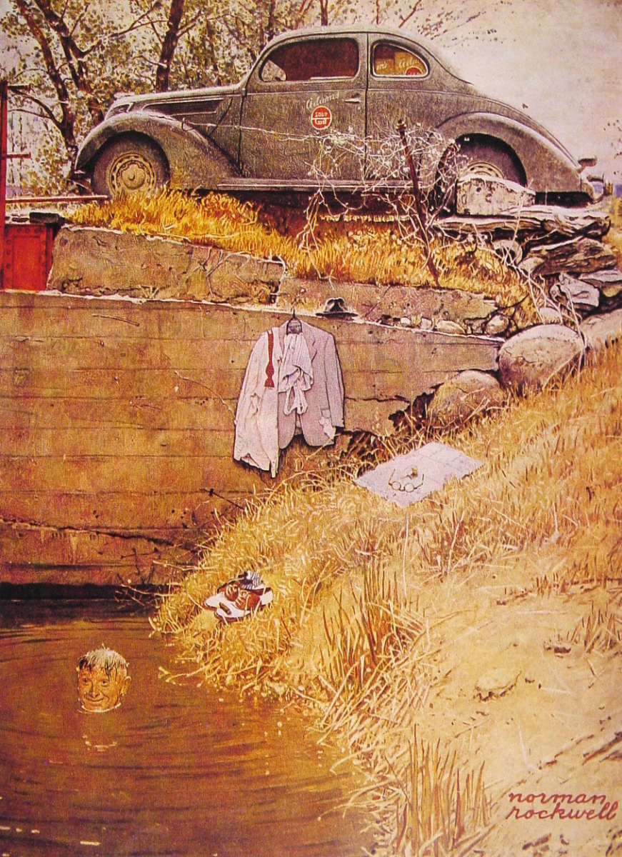 Norman Rockwell. The place of bathing. Cover of "The Saturday Evening Post" (August 11, 1945)
