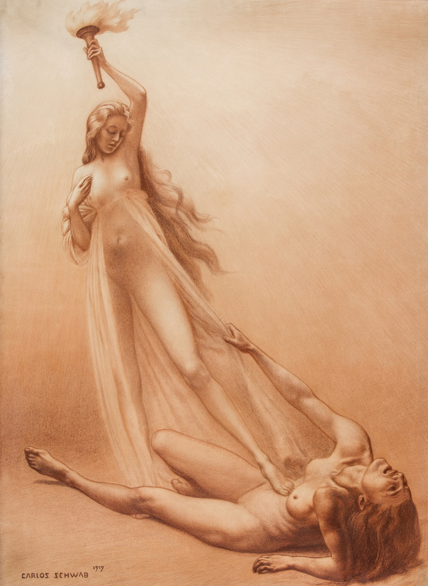 Carlos Schwabe. La victoria del arte. 1919 tiza roja