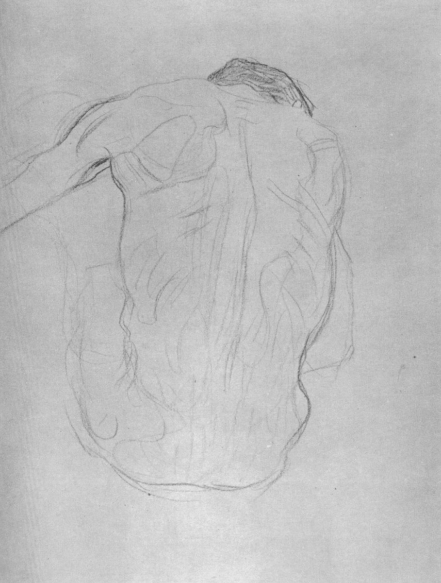 Gustav Klimt. Sitting male Nude from behind (Sketch for "Medicine")