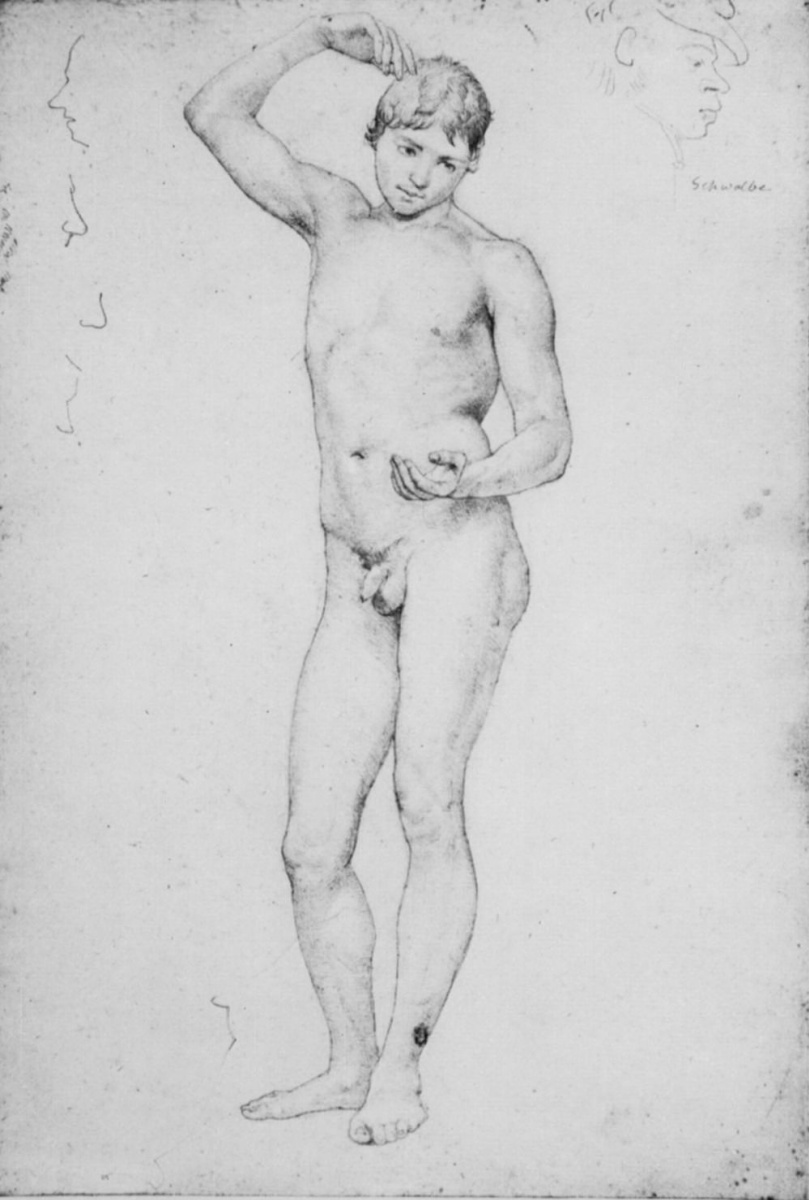 Ferdinand Olivier. Study of a standing Nude teen