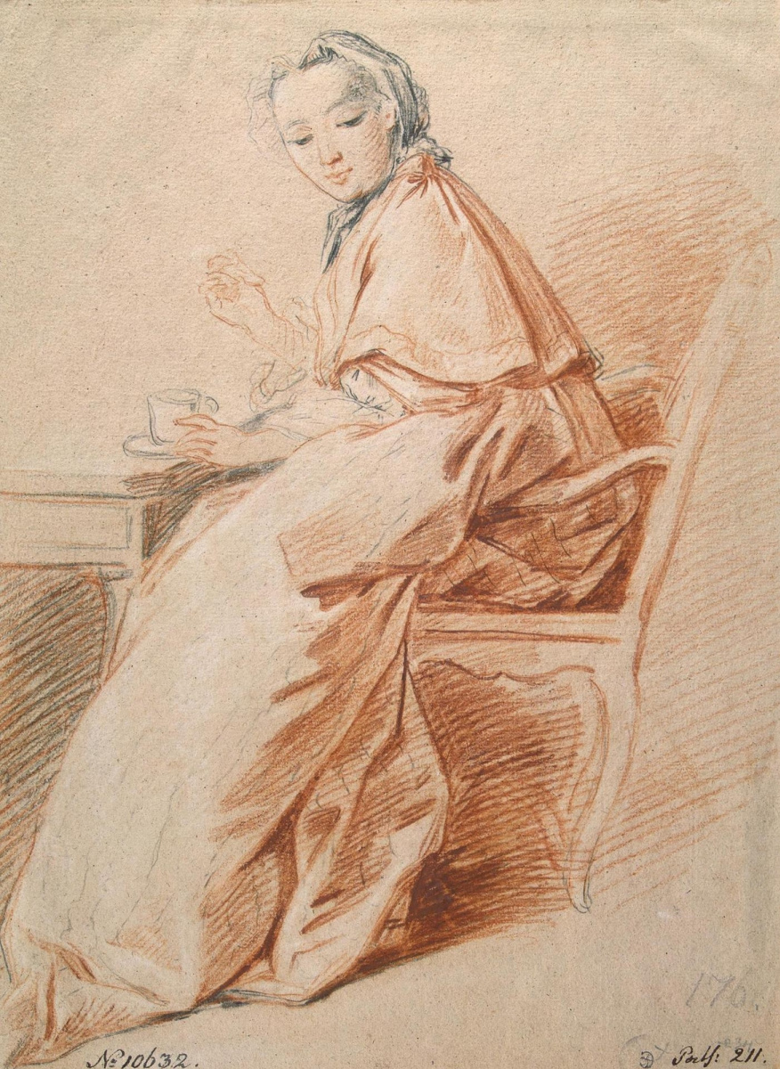 Francois Boucher. A woman sitting in a chair. Study for the picture "Breakfast"