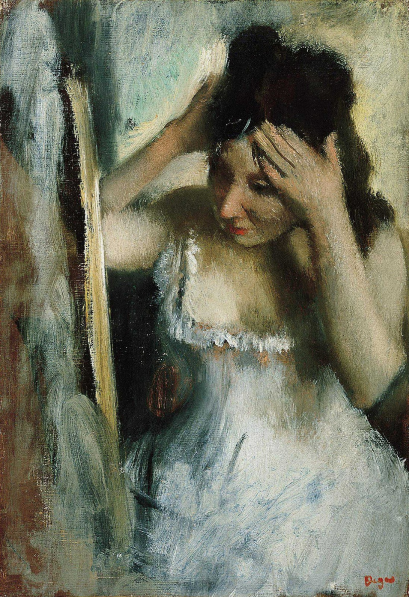 Edgar Degas. Woman combing hair in front of the mirror