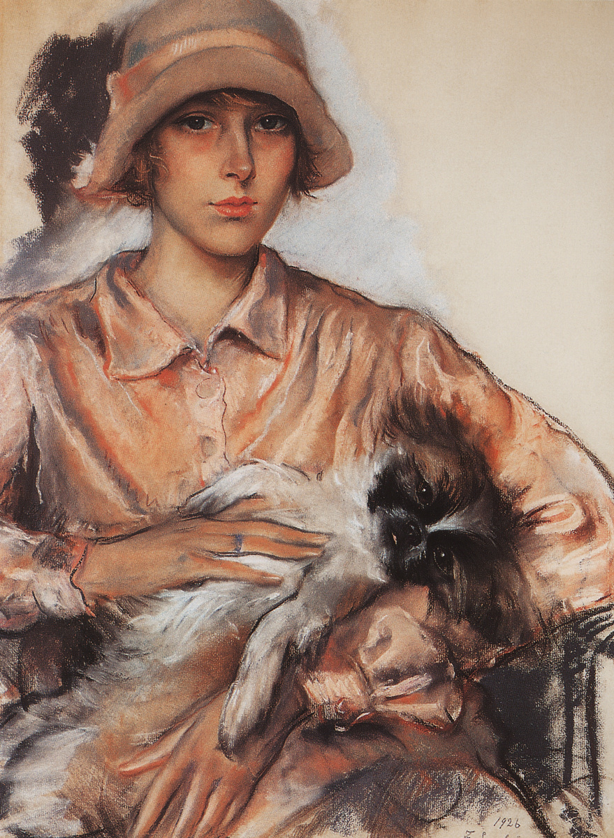 Zinaida Serebryakova. 一位夫人的画象有狗的。 I.维兰