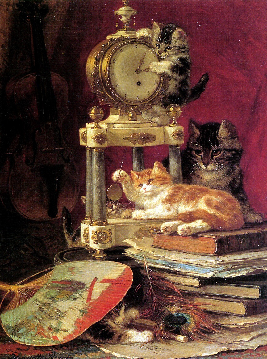 Henrietta Ronner Knip. Kittens play with peacock feather