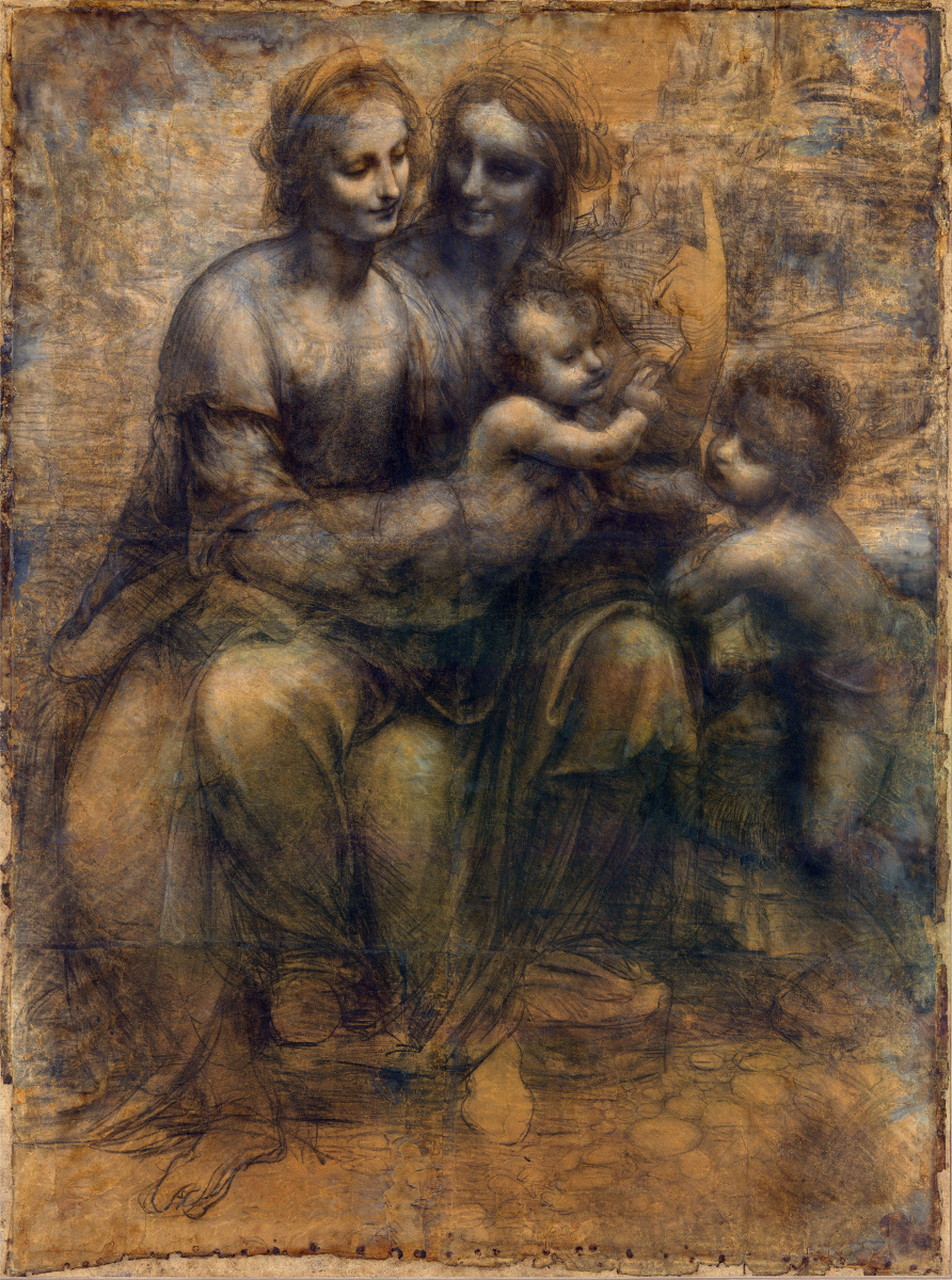 Leonardo da Vinci. Madonna and child with St. Anne and John the Baptist