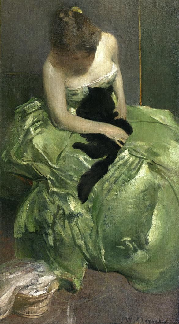 John White Alexander. Mujer en vestido verde