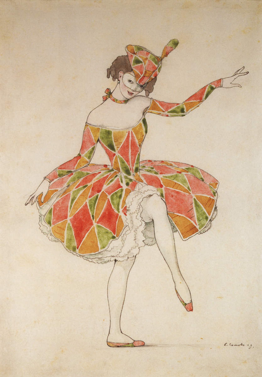 Константин Андреевич Сомов. Sketch of costume of Columbine for Anna Pavlova in "Harlequinade"