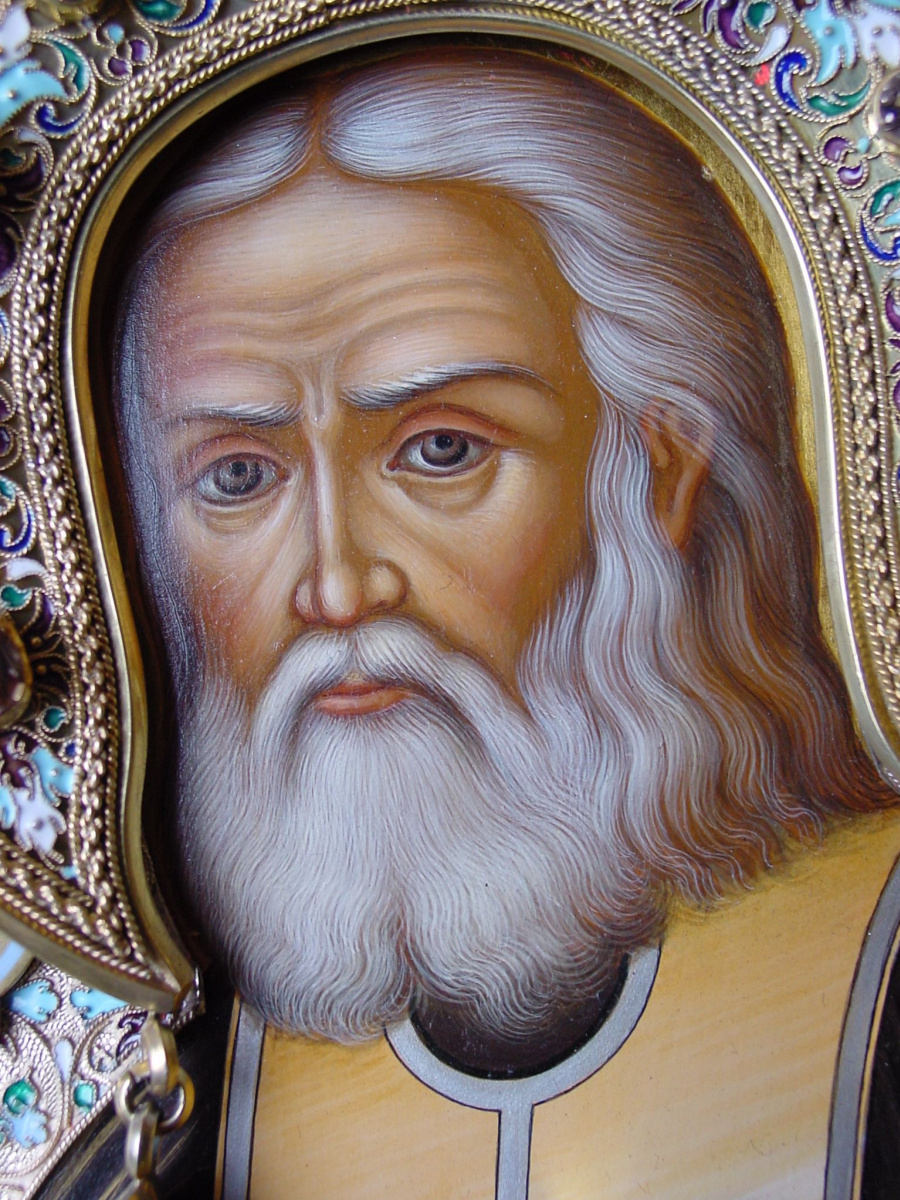 Moscow Icon Painting Workshop. Icon in salary Seraphim of Sarov