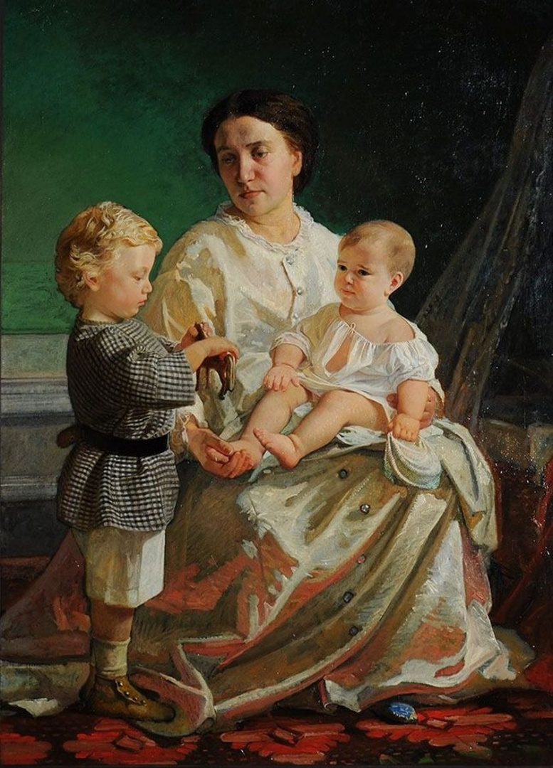 Nikolai Nikolaevich Ge. Portrait of the artist's wife Anna Petrovna with sons Nicholas and Peter