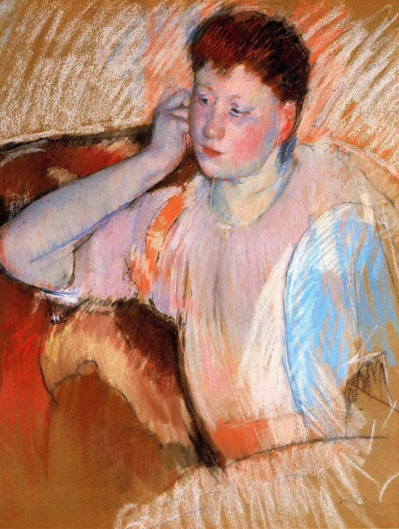 Mary Cassatt. Clarissa turned left with her hand to the ear