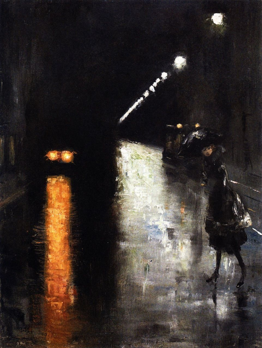 Lesser Ury. Night street scene