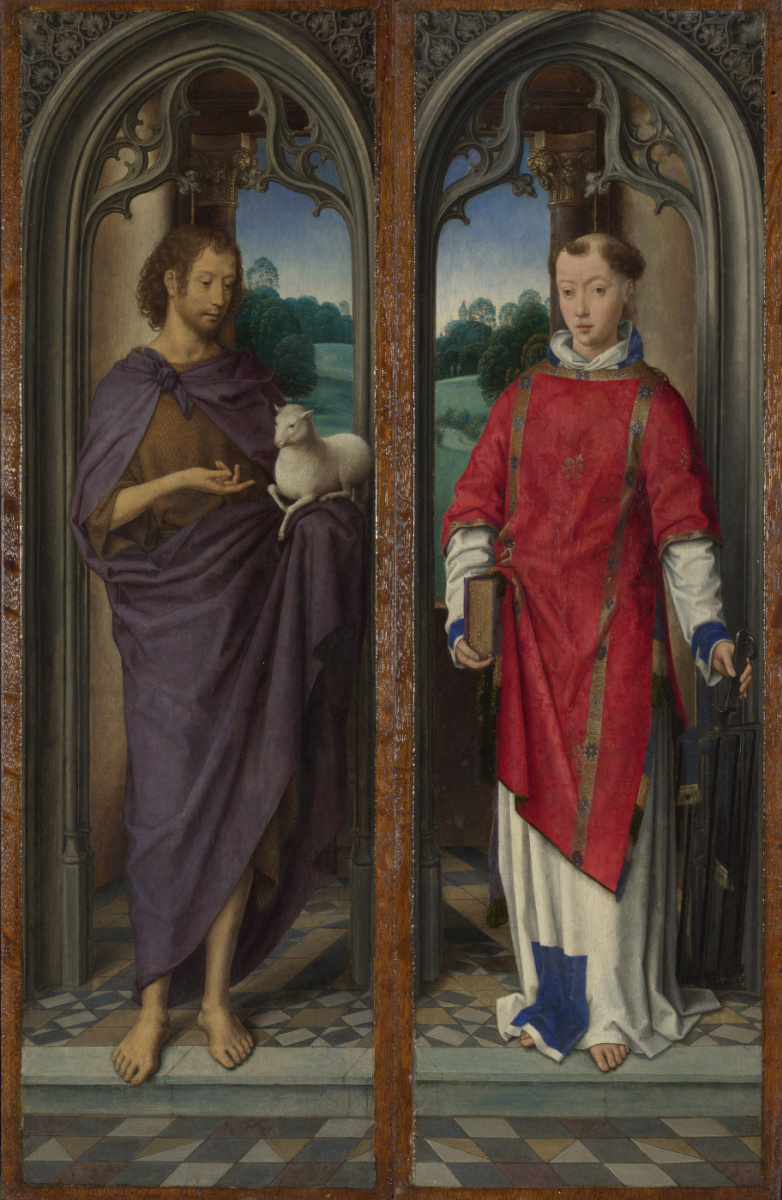 Hans Memling. Saint John the Baptist and Saint Lawrence. Triptych, Magagnotti. Left and right wing