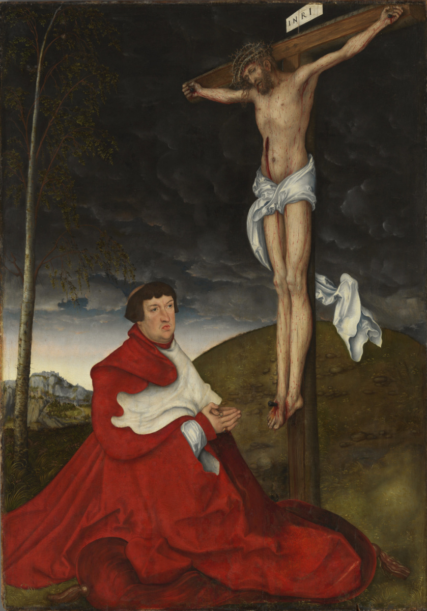 Lucas Cranach the Elder. Crucifixion with cardinal Albrecht von Brandenburg