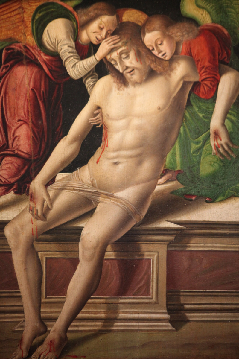 Giovanni Santi. Dead Christ supported by two angels