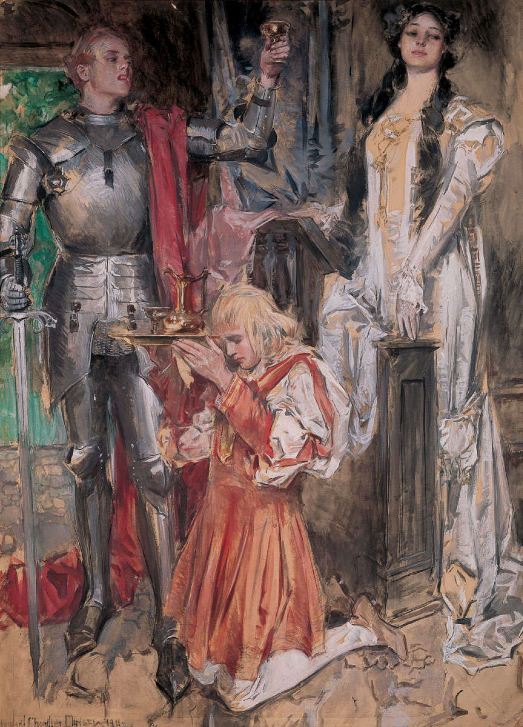 Woman standing with a knight and a page, XX by Howard Chandler Christie:  History, Analysis & Facts | Arthive