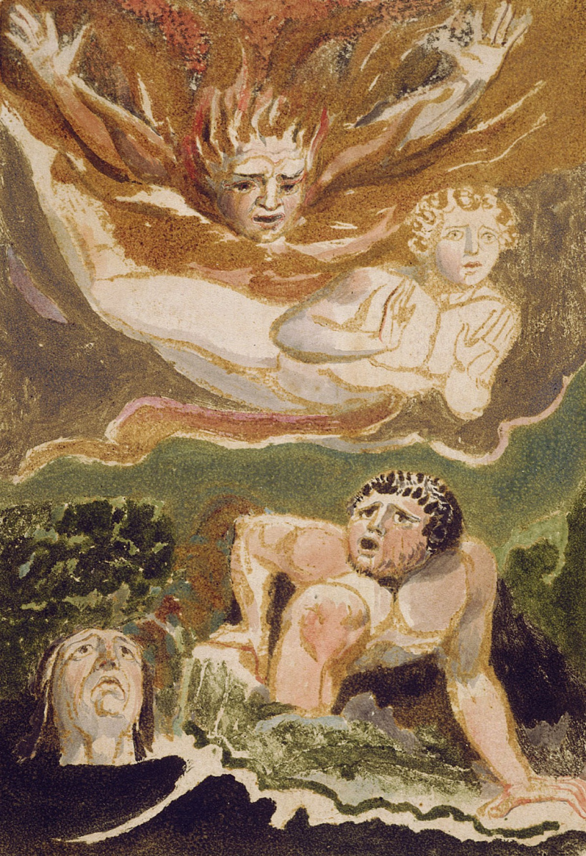 William Blake. The first book Urizen. Sons Urizen, symbolizing the elements of fire, water, earth and air