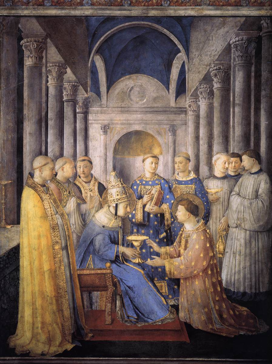 Saint Sixtus makes Saint Lawrence a deacon. Fresco of the Niccolin Chapel