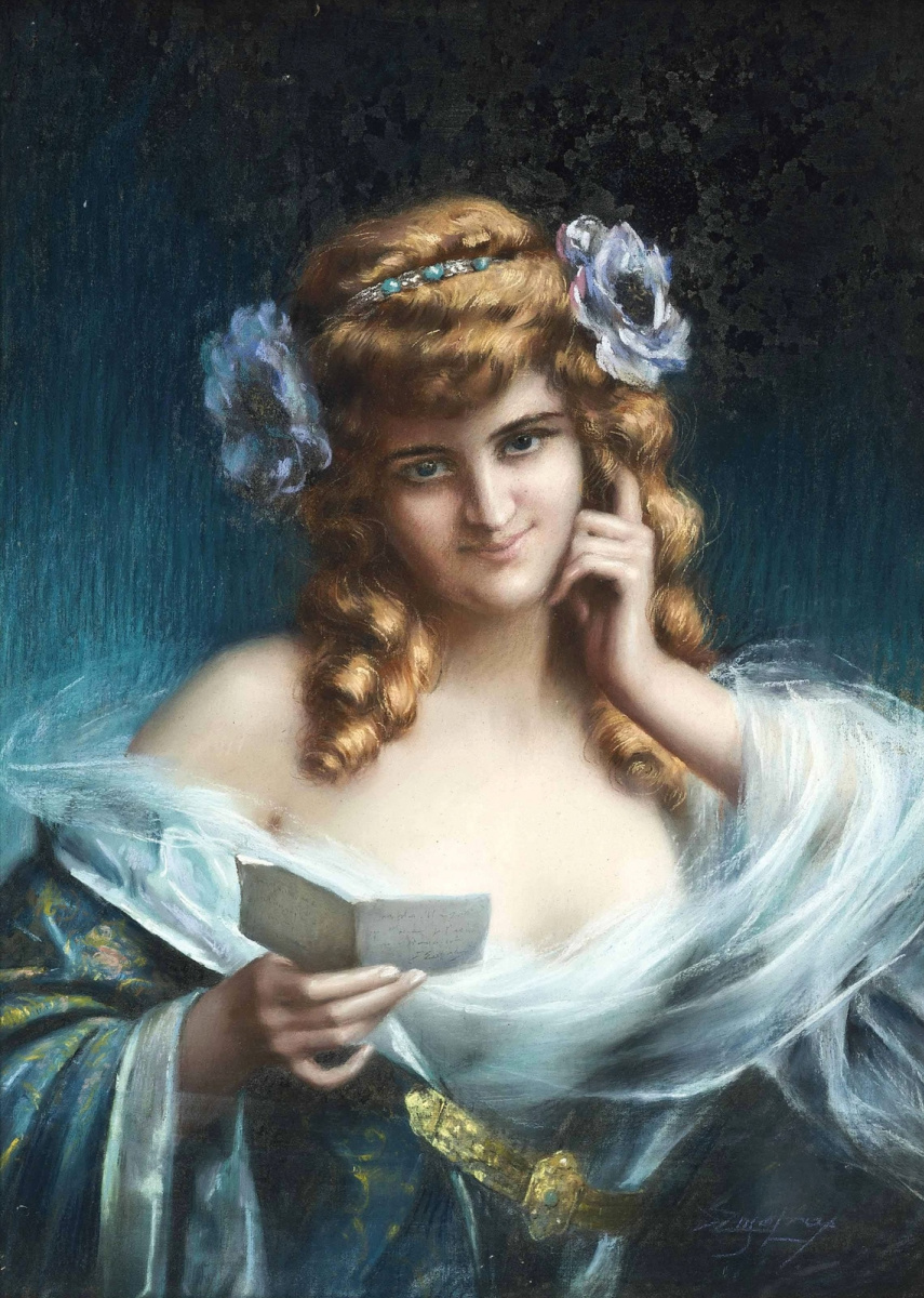 Dolphin Angolra. A woman in blue reading a letter.